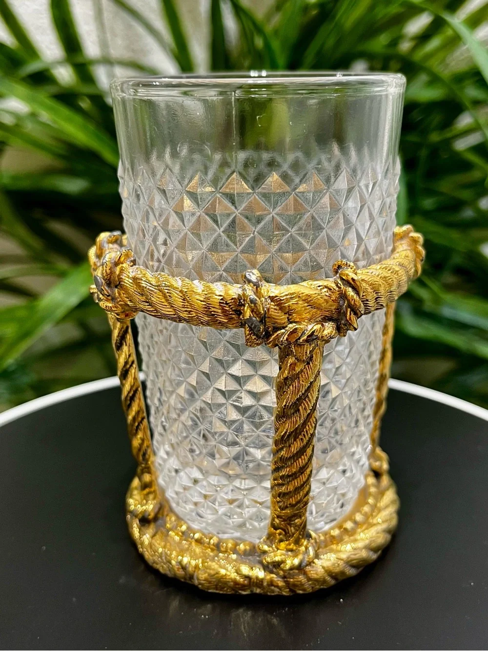Vintage MCM Hollywood Regency Rope Braid Design Soap Dish and Glass Holder Set